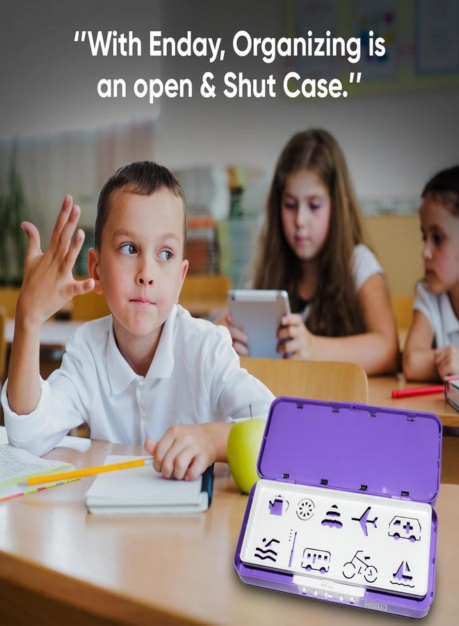 Global Impex Medium Size Plastic Basketball-Themed Pencil Box & Stationery Box with Lock, Compartment & Stencil Partition Tray for Drawing Airplane, Bus, Tea Jug, and More (Purple) Password Protected - Image 4